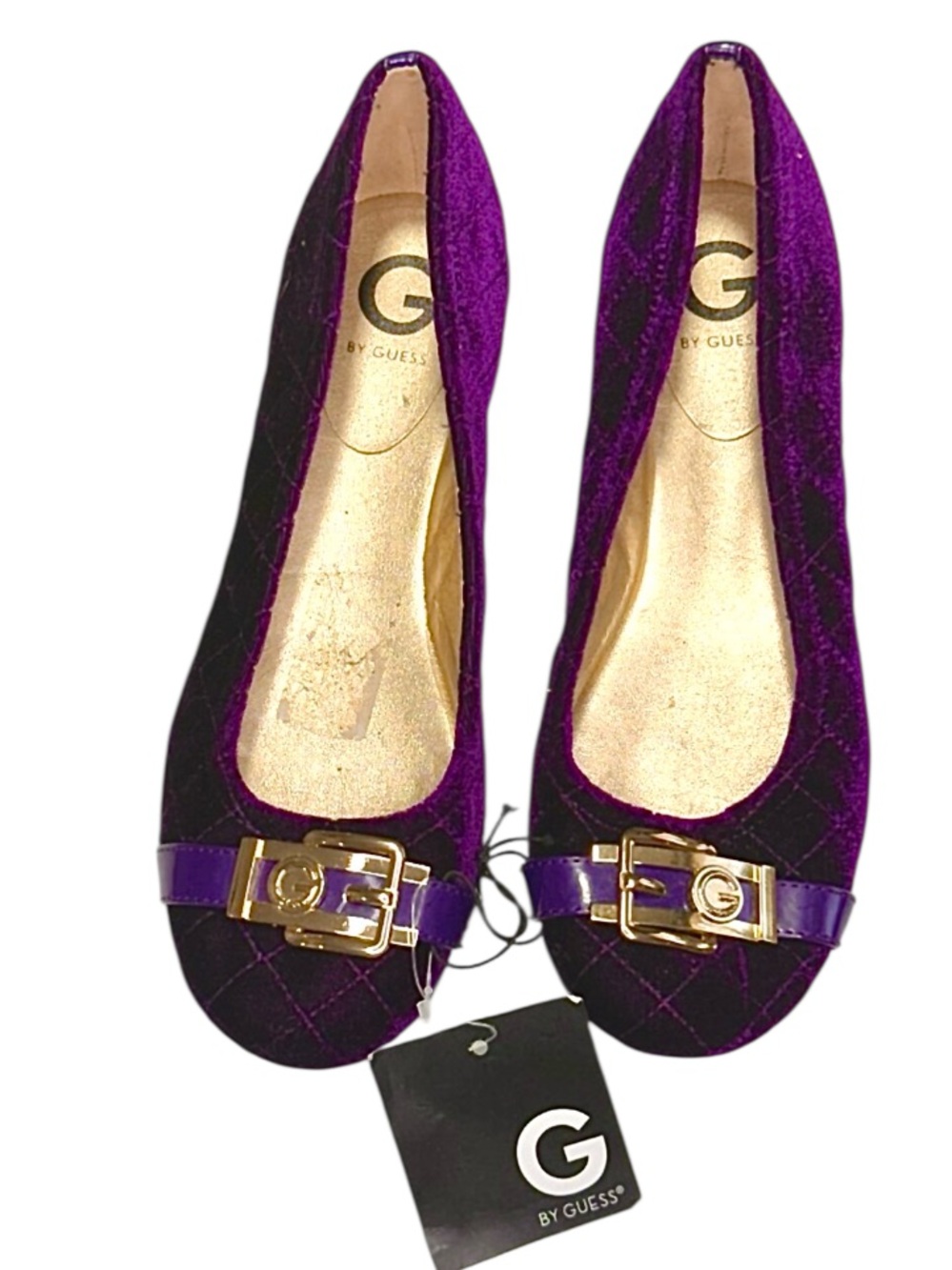 G by Guess Purple Velvet Flats Gold Buckle Ballet Shoes Size 9M
